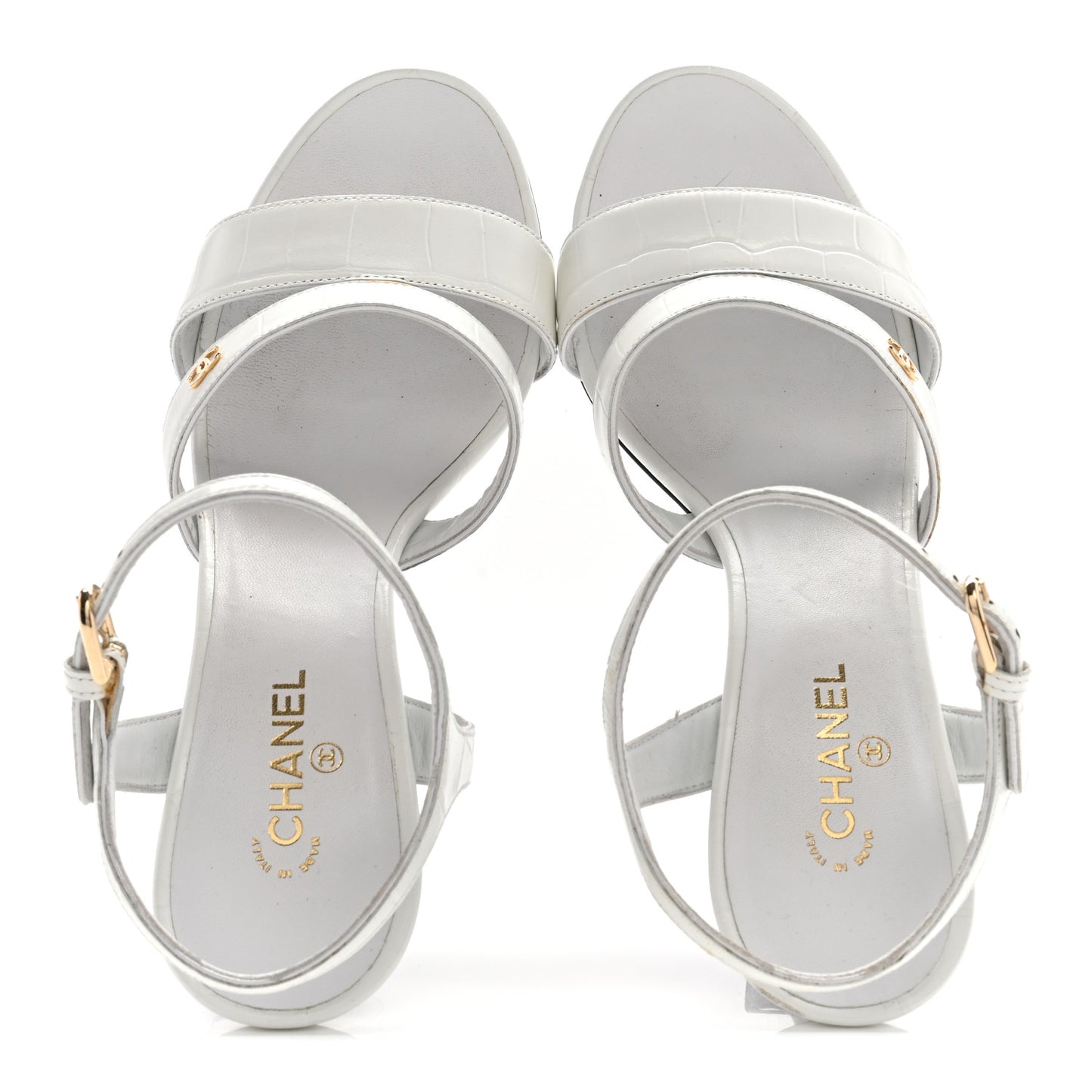 Calfskin Crocodile Embossed Sandals 37.5 White