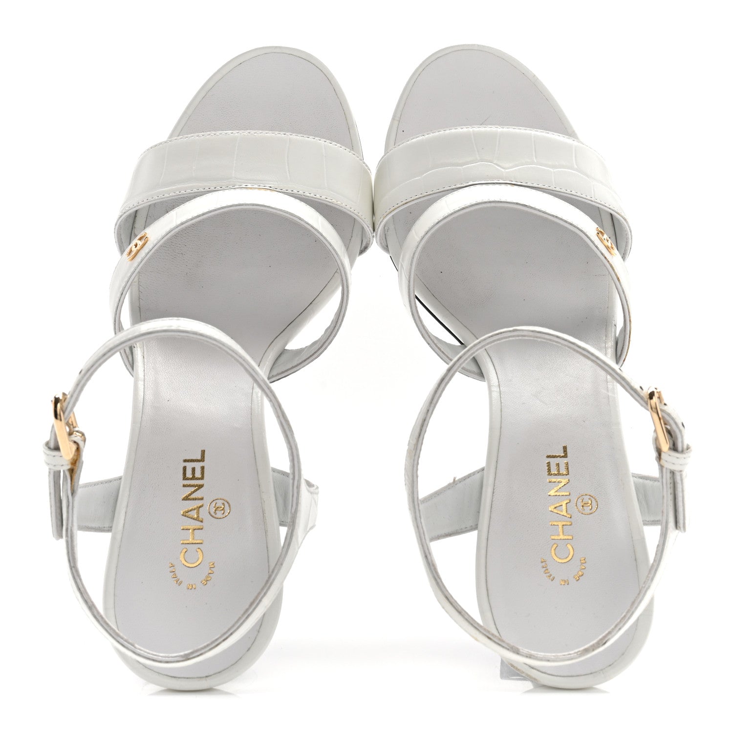 Chanel Calfskin Crocodile Embossed Sandals 37.5 White 2 of 13