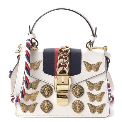 Gucci Calfskin Animal Studs Mini Sylvie Top Handle Bag White 1 of 10