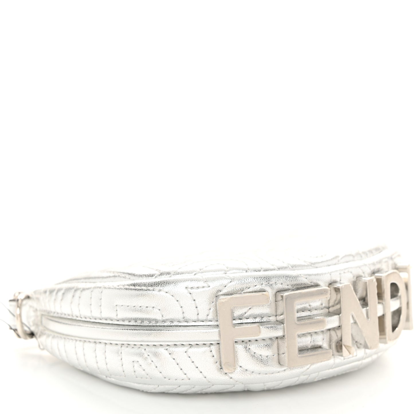 X MARC JACOBS Laminated Craquele Lambskin Nano Fendigraphy Hobo Charm Argento