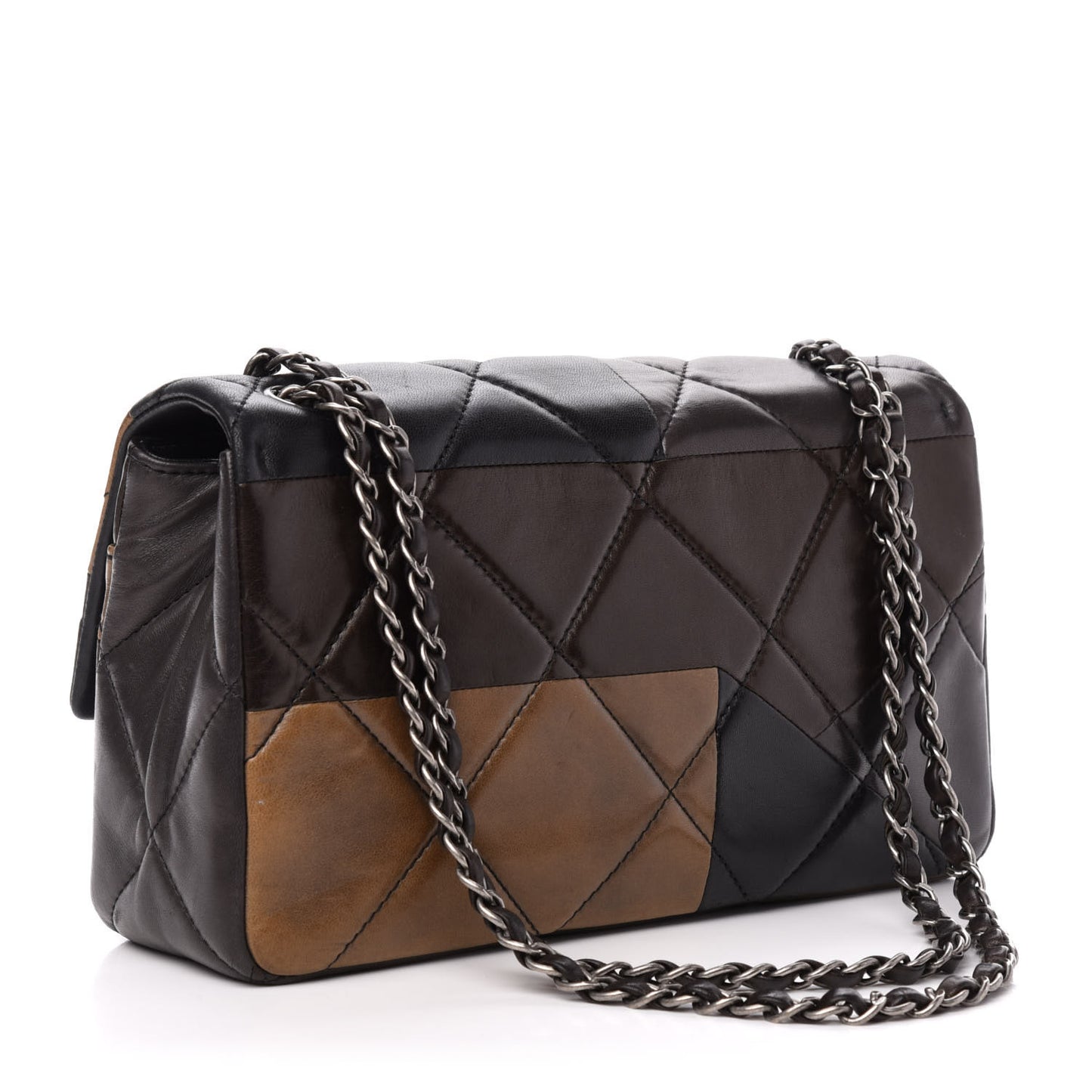 Lambskin Quilted Patchwork Boy Flap Brown
