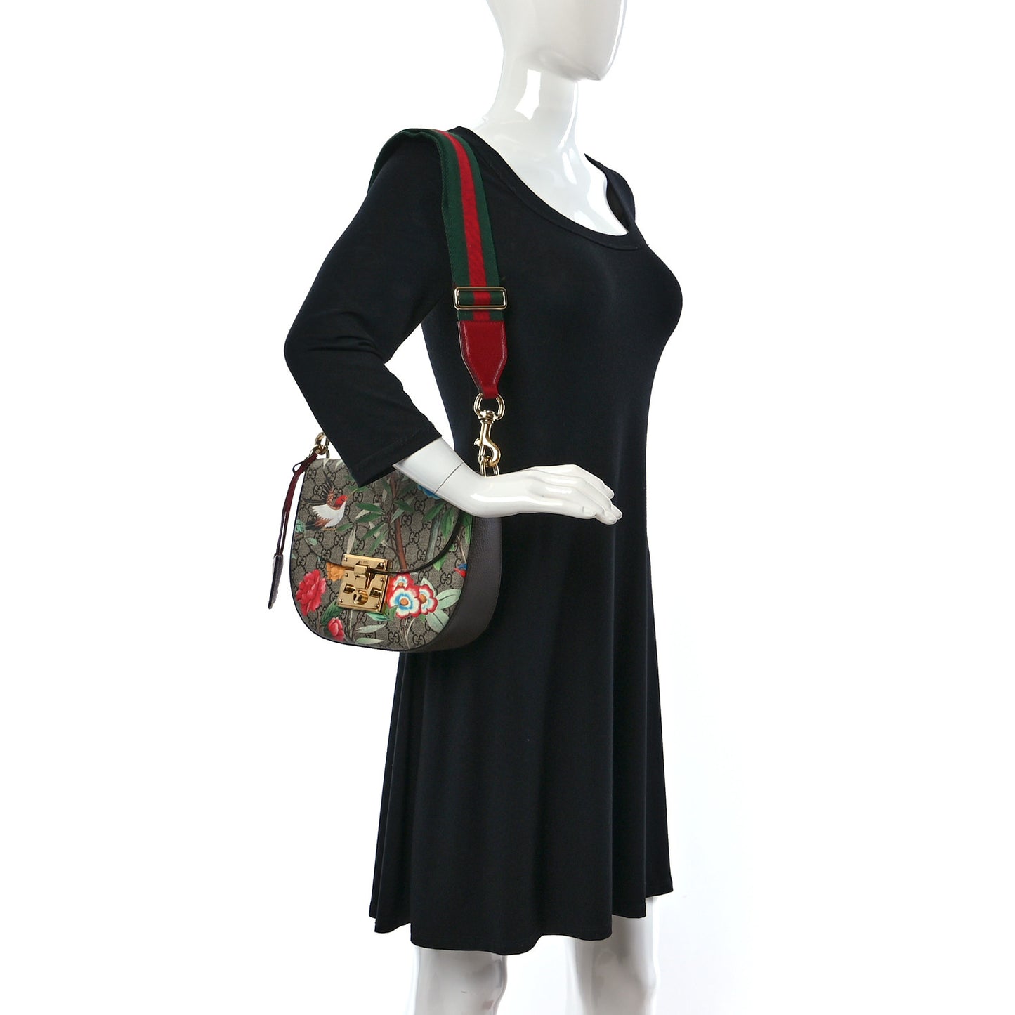 GG Supreme Monogram Tian Web Medium Padlock Messenger Shoulder Bag Beige Multicolor New Acero