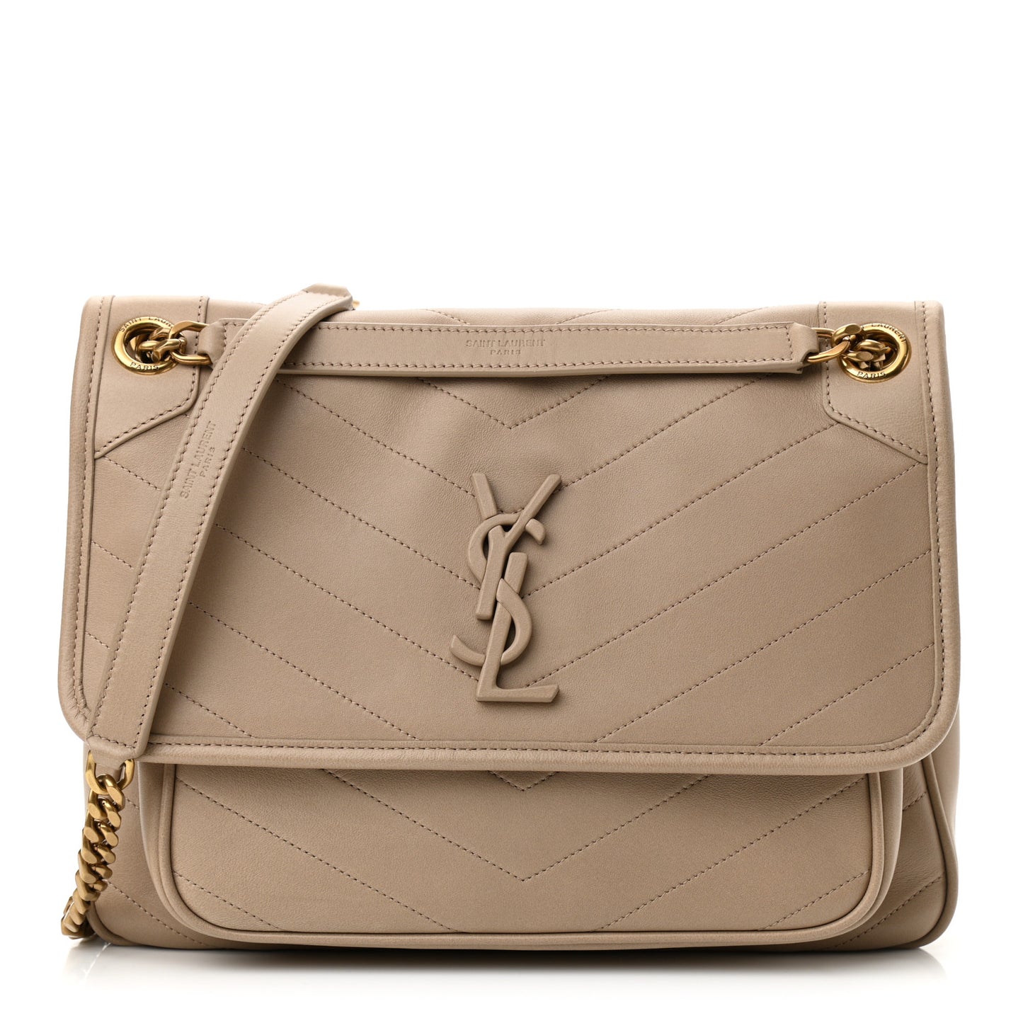 Lambskin Matelasse Monogram Medium Niki Chain Satchel Dark Beige