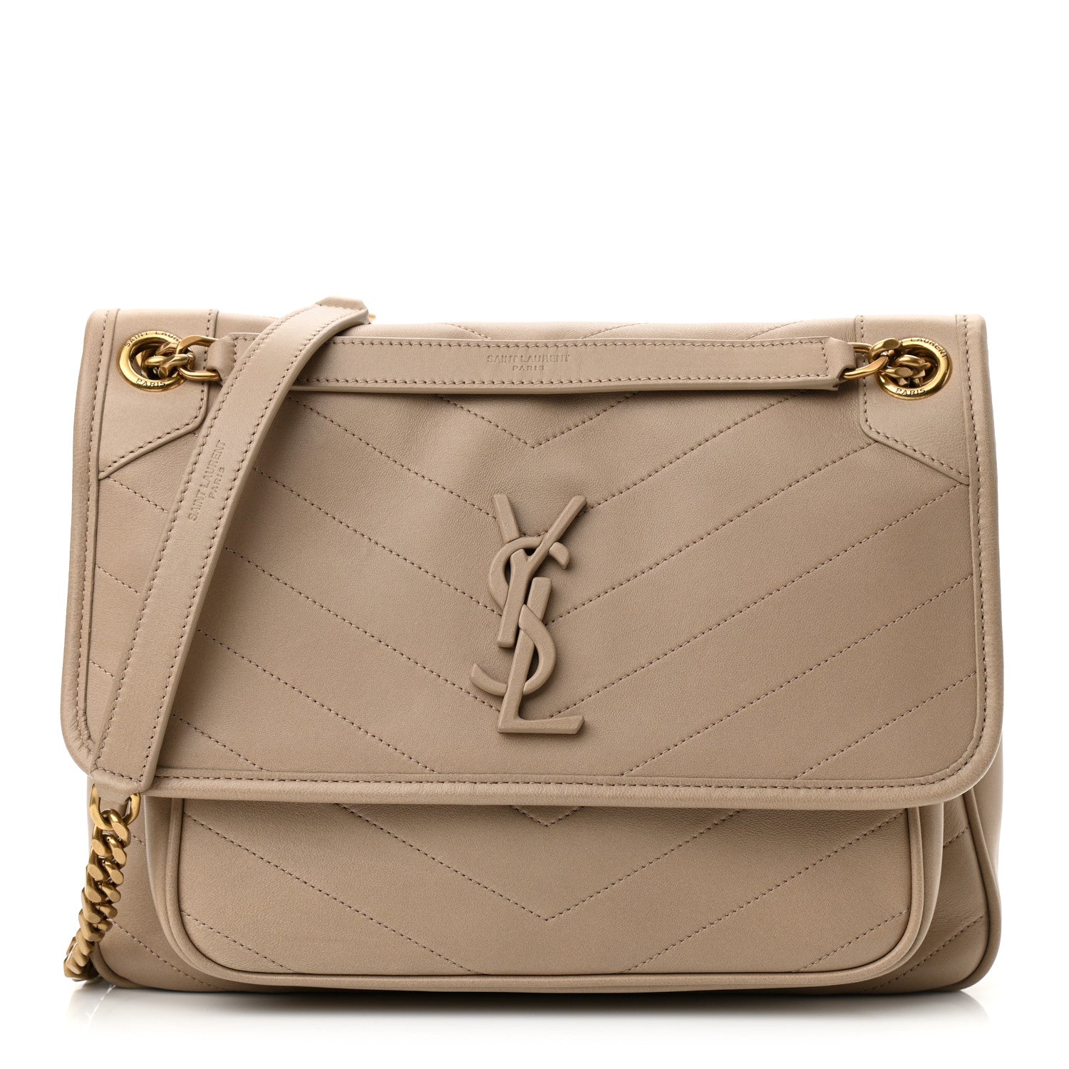 Saint Laurent Lambskin Matelasse Monogram Medium Niki Chain Satchel Dark Beige 1 of 11