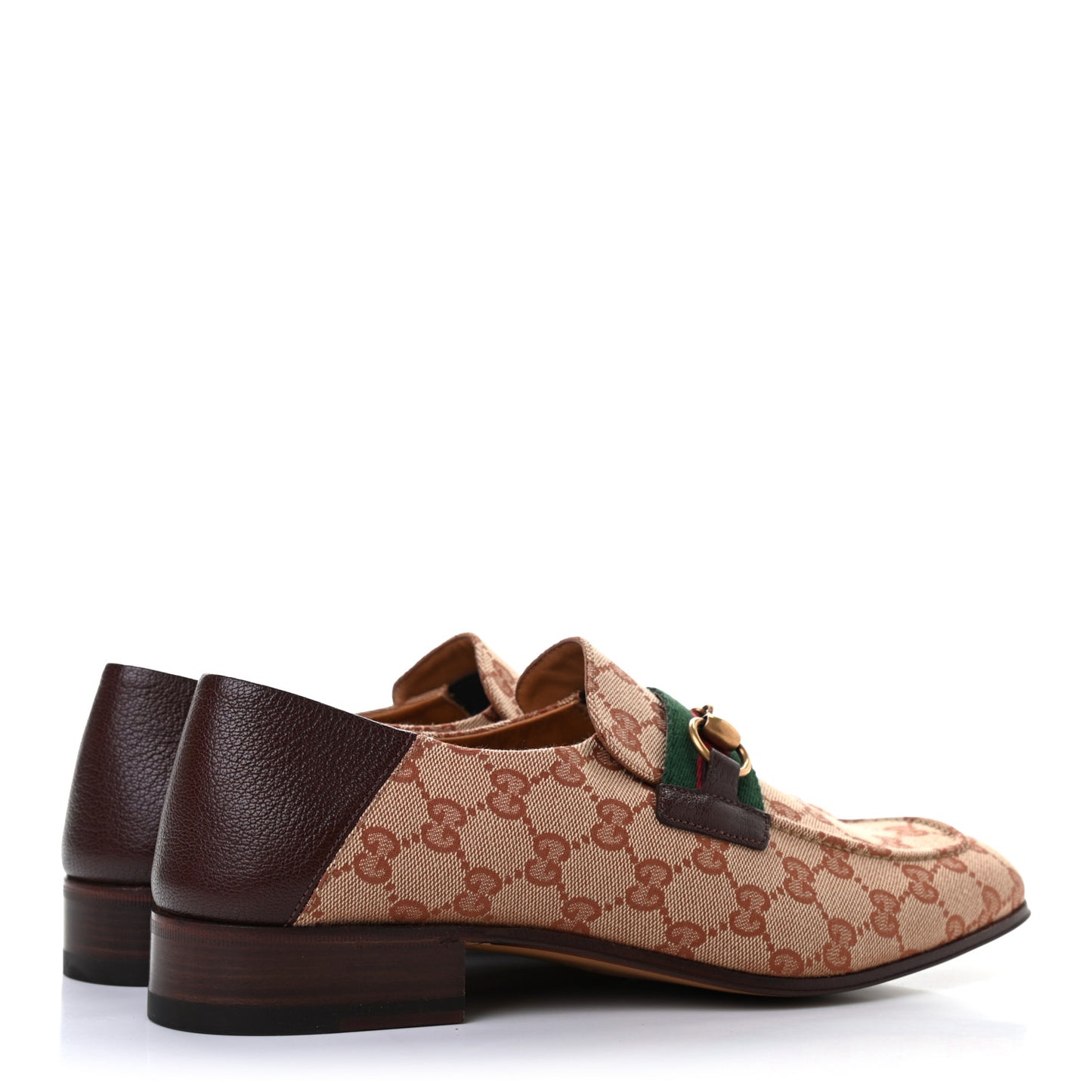 GG Monogram Goatskin Web Mens Horsebit Loafers 9.5 Beige Ruggine Light Brown