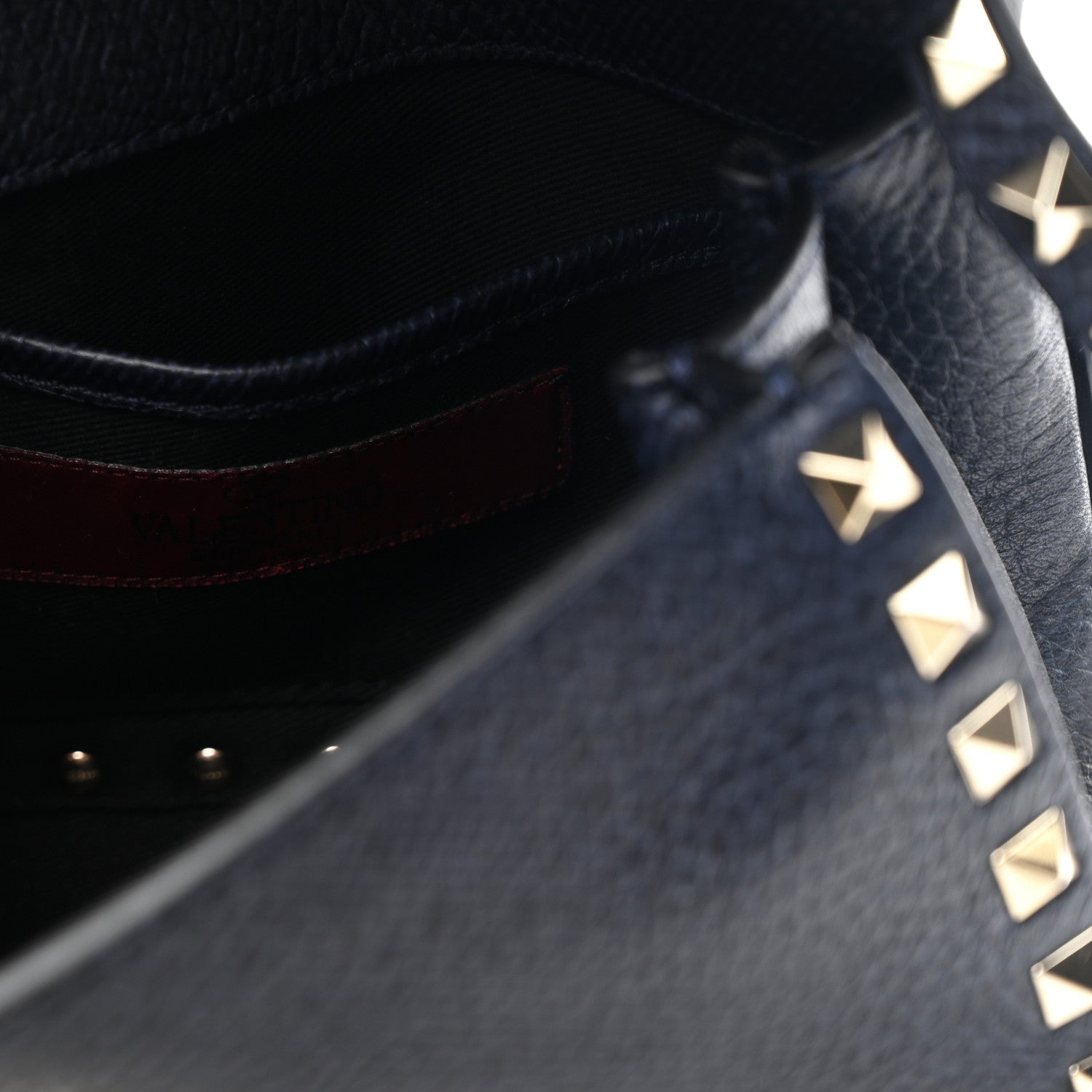 Valentino Garavani Pebbled Calfskin Mini Rockstud Crossbody Bag Navy Blue 6 of 9