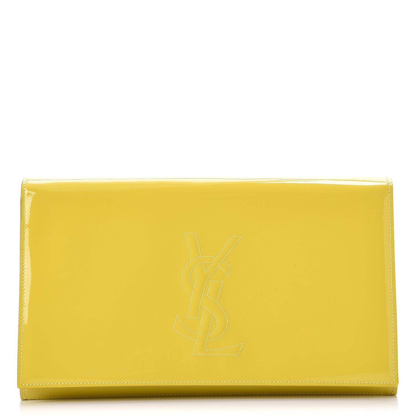 Patent Calfskin Monogram Large Belle De Jour Clutch Yellow