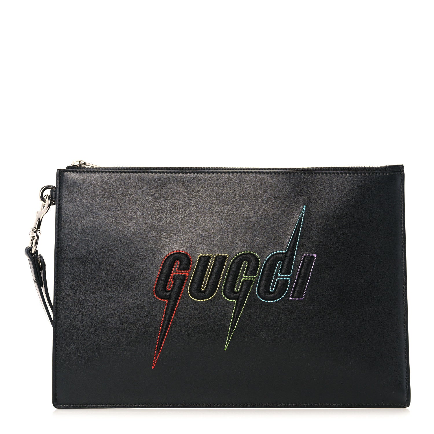 Gucci Calfskin Blade Embroidered Zip Pouch Black 1 of 13