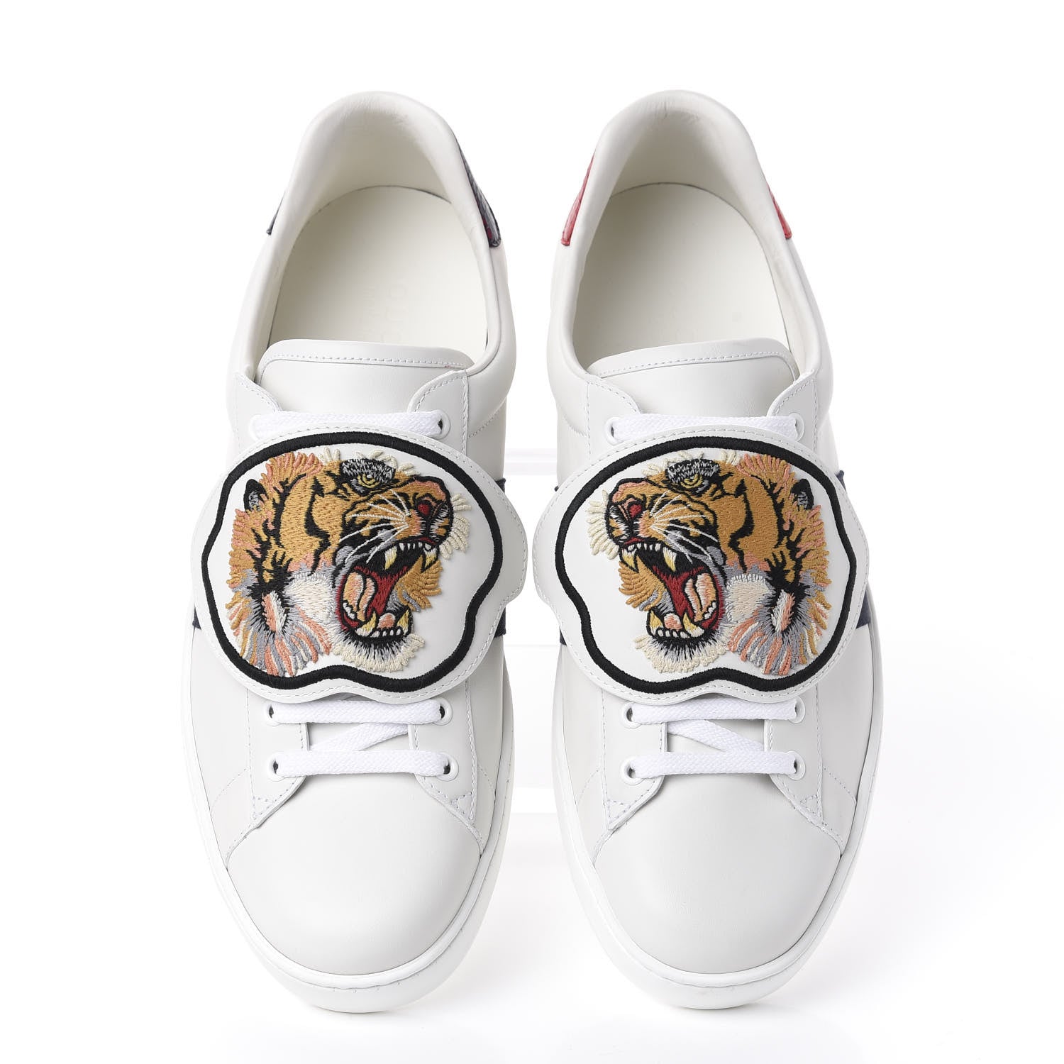 Gucci Calfskin Ayers Web Tiger Embroidered Mens Ace Sneakers 11.5 White 5 of 11