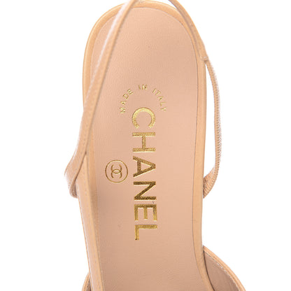 Chanel Goatskin Grosgrain Cap Toe CC Slingback Pumps 37 Beige Black 6 of 9