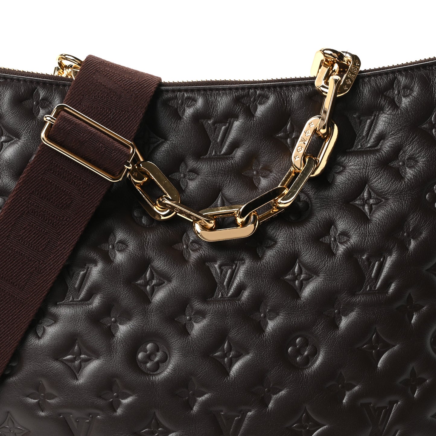 Calfskin Embossed Monogram Coussin Hobo MM Chocolate