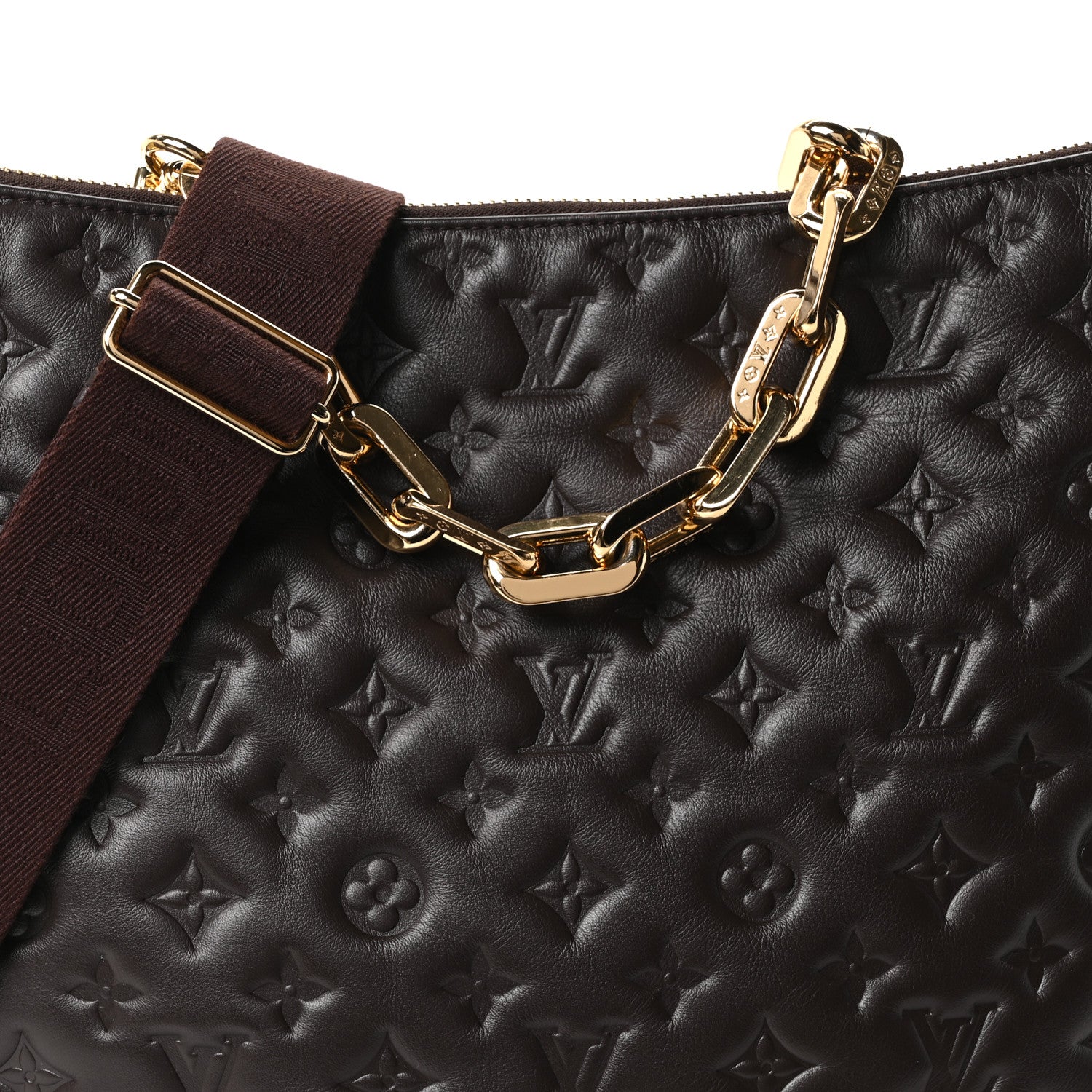 Louis Vuitton Calfskin Embossed Monogram Coussin Hobo MM Chocolate 7 of 9