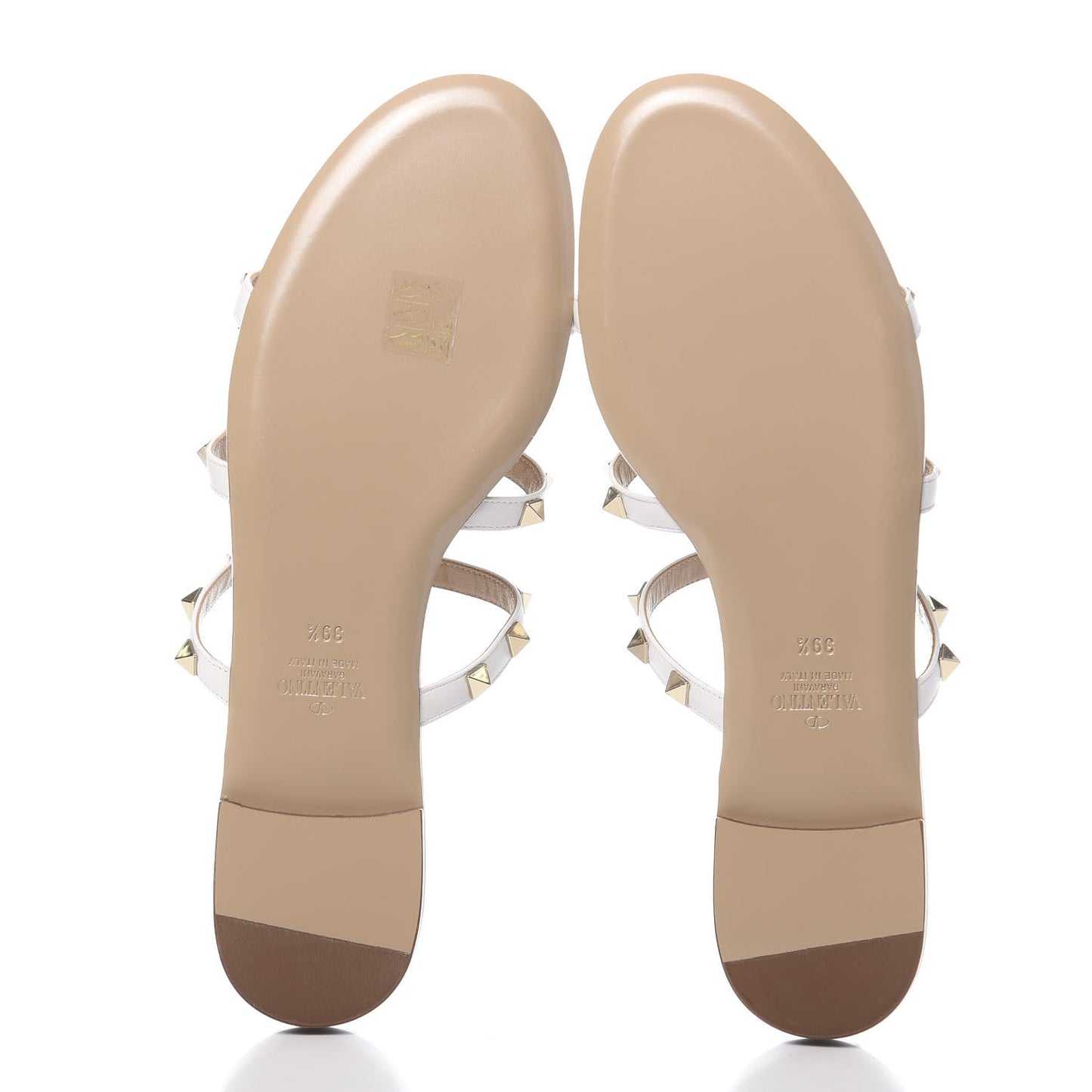 Nappa Rockstud Caged Flat Slide Sandals 39.5 Bianco Ottico