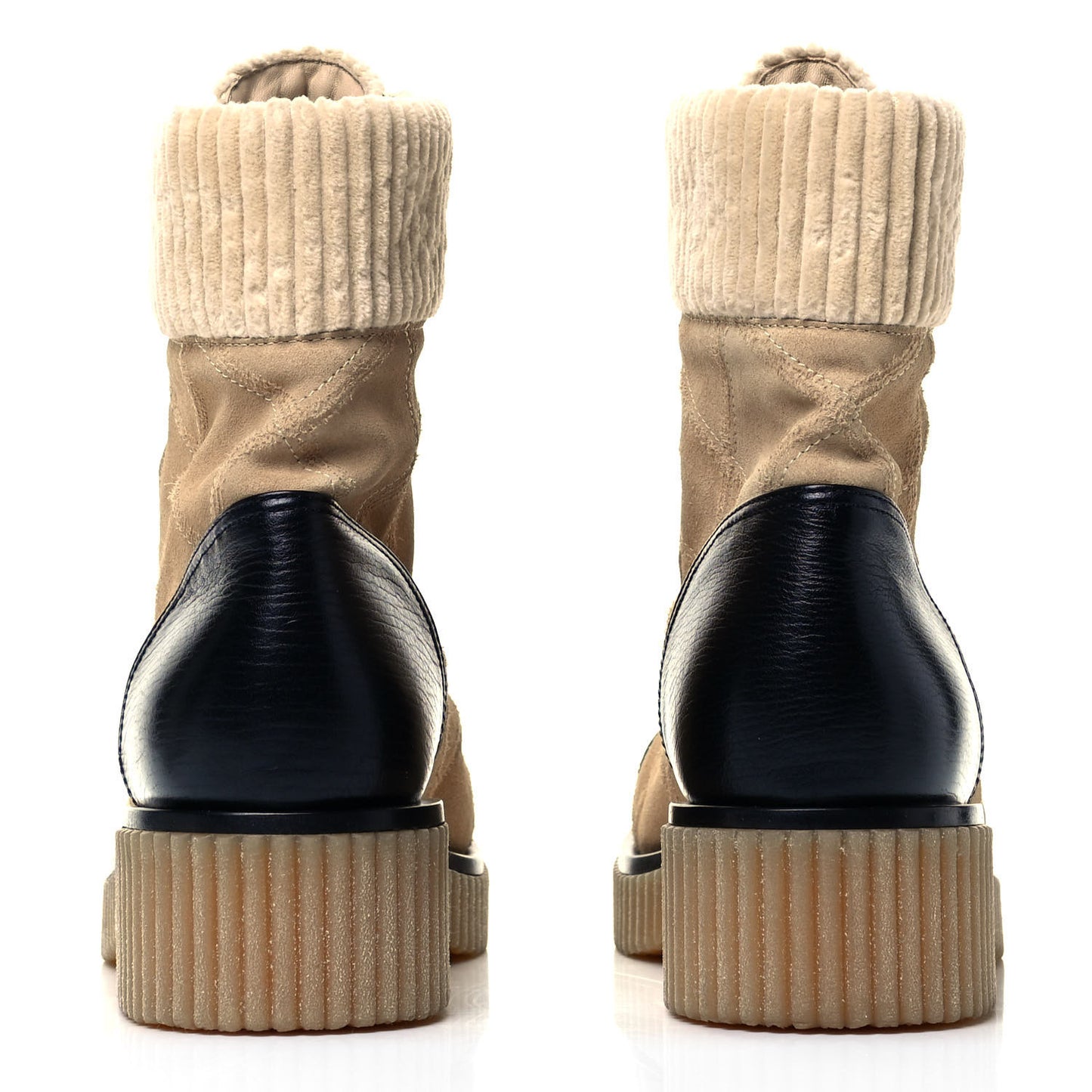 Suede Calfskin Velvet Quilted CC Combat Boots 41 Beige Black