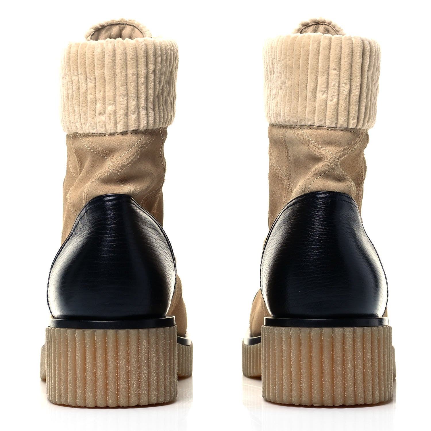 Chanel Suede Calfskin Velvet Quilted CC Combat Boots 41 Beige Black 3 of 8