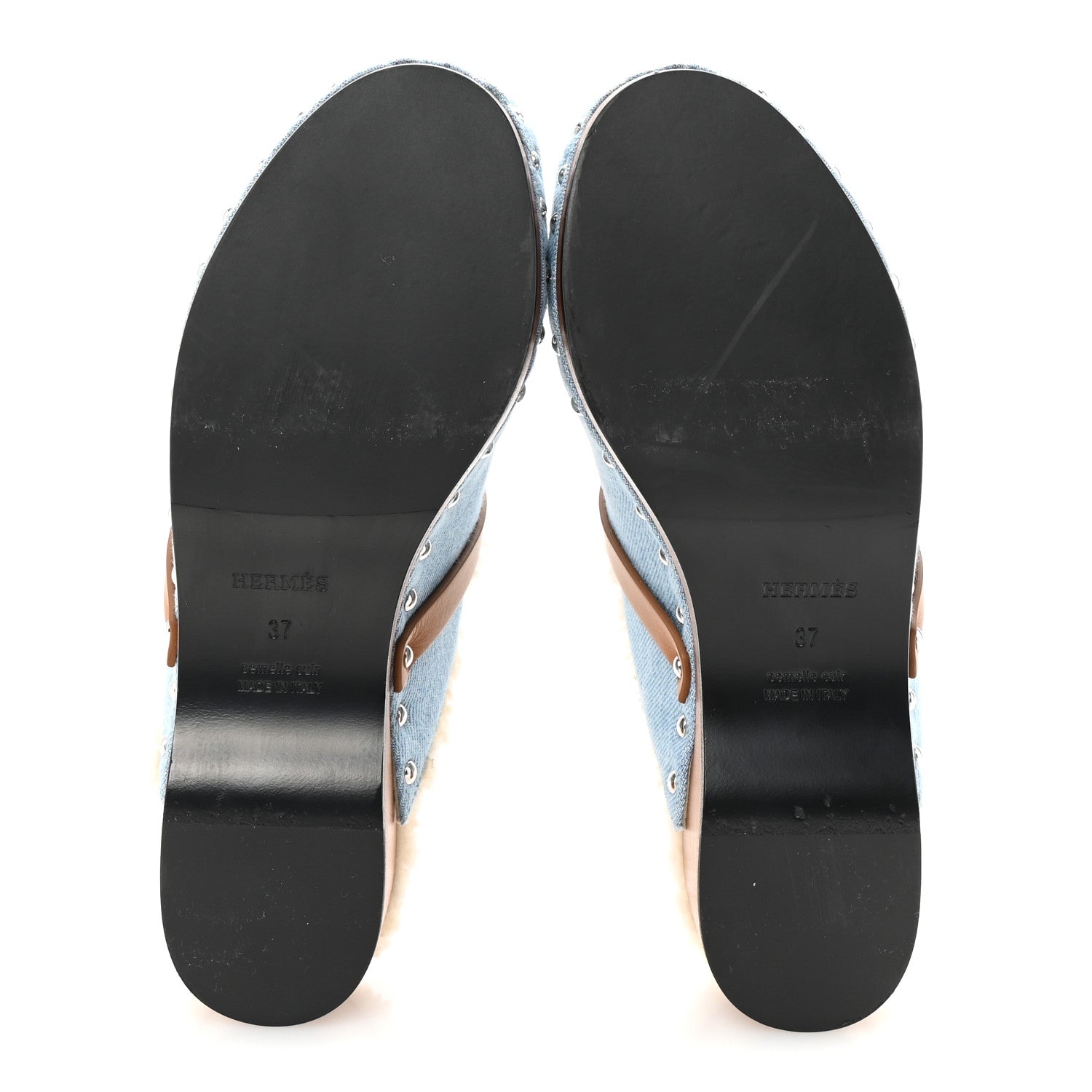 Hermes Denim Wool Carlotta Mules 37 Bleu Clair Naturel 6 of 9