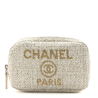 Chanel Woven Straw Raffia Deauville Small Curvy Pouch Cosmetic Case Ivory 1 of 9