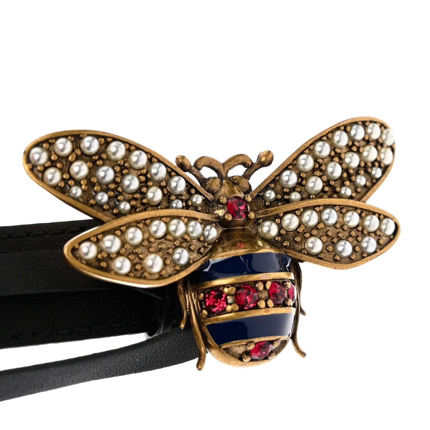 Gucci Calfskin Queen Margaret Bee Belt 90 36 Black 5 of 6