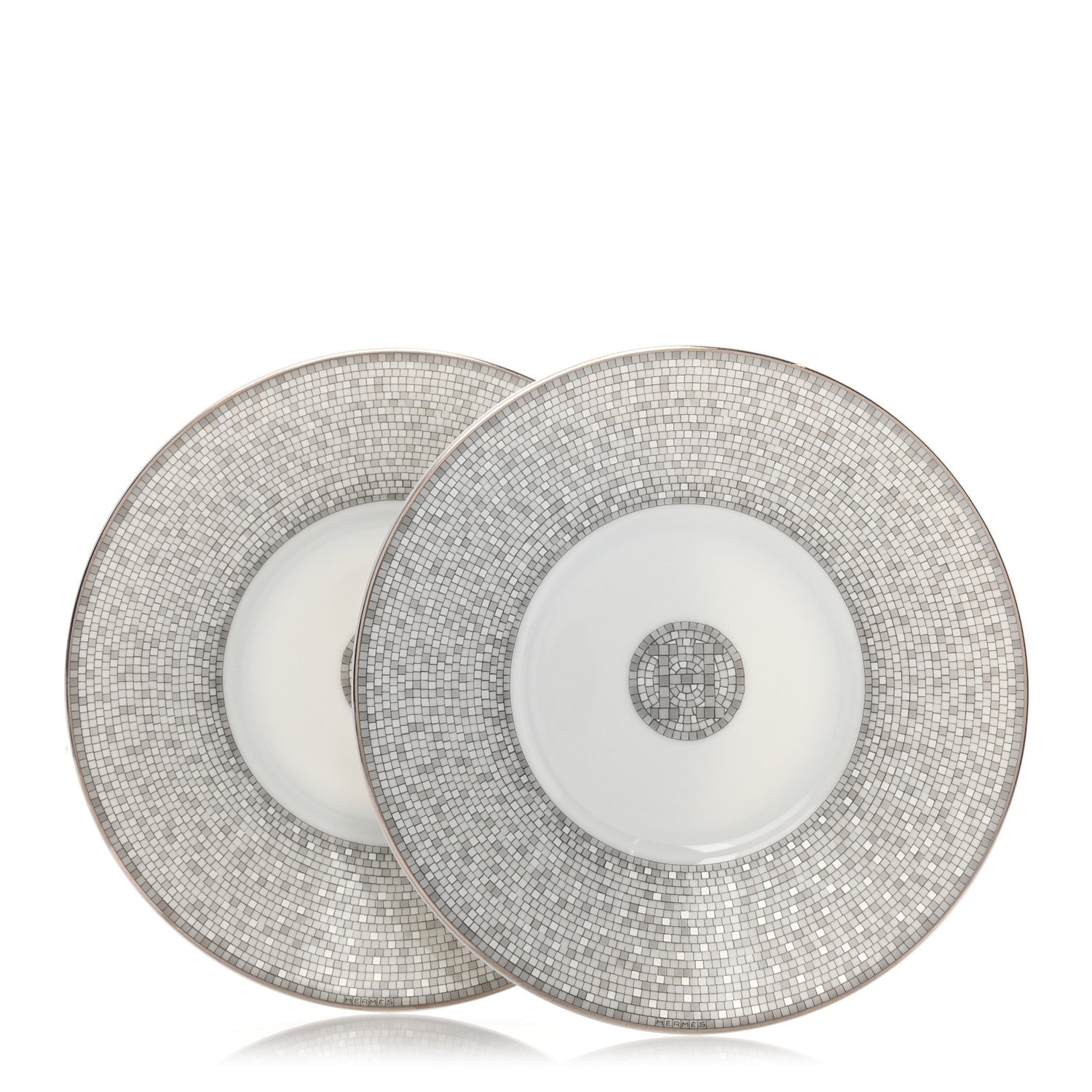 Hermes Porcelain Mosaique Au 24 Platine Tea Cup And Saucer Set Of 2 Platinum 4 of 10