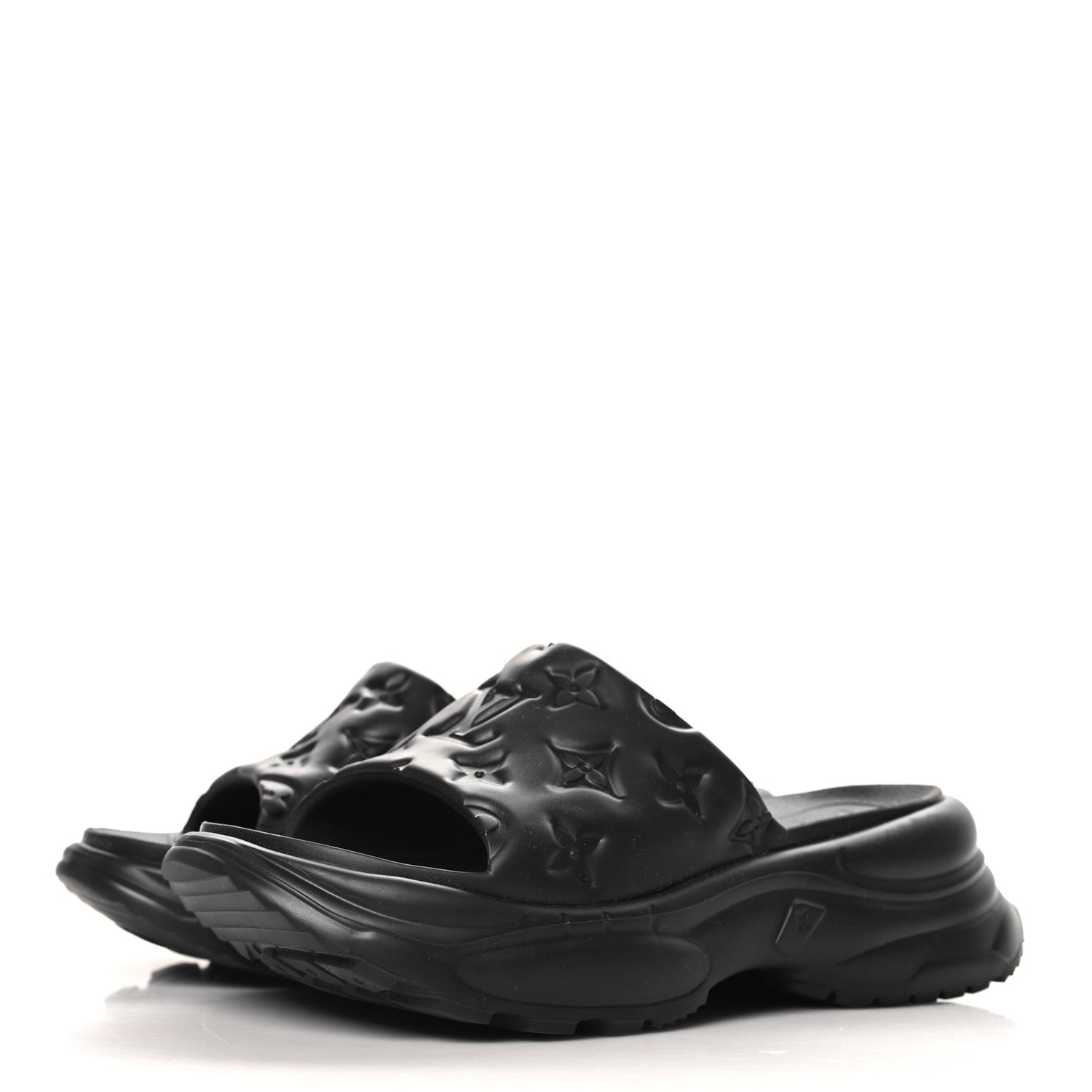 Louis Vuitton Rubber Embossed Monogram Pool 55 Flat Comfort Mule 37 Black 4 of 9