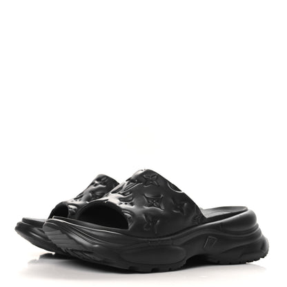 Louis Vuitton Rubber Embossed Monogram Pool 55 Flat Comfort Mule 37 Black 4 of 9