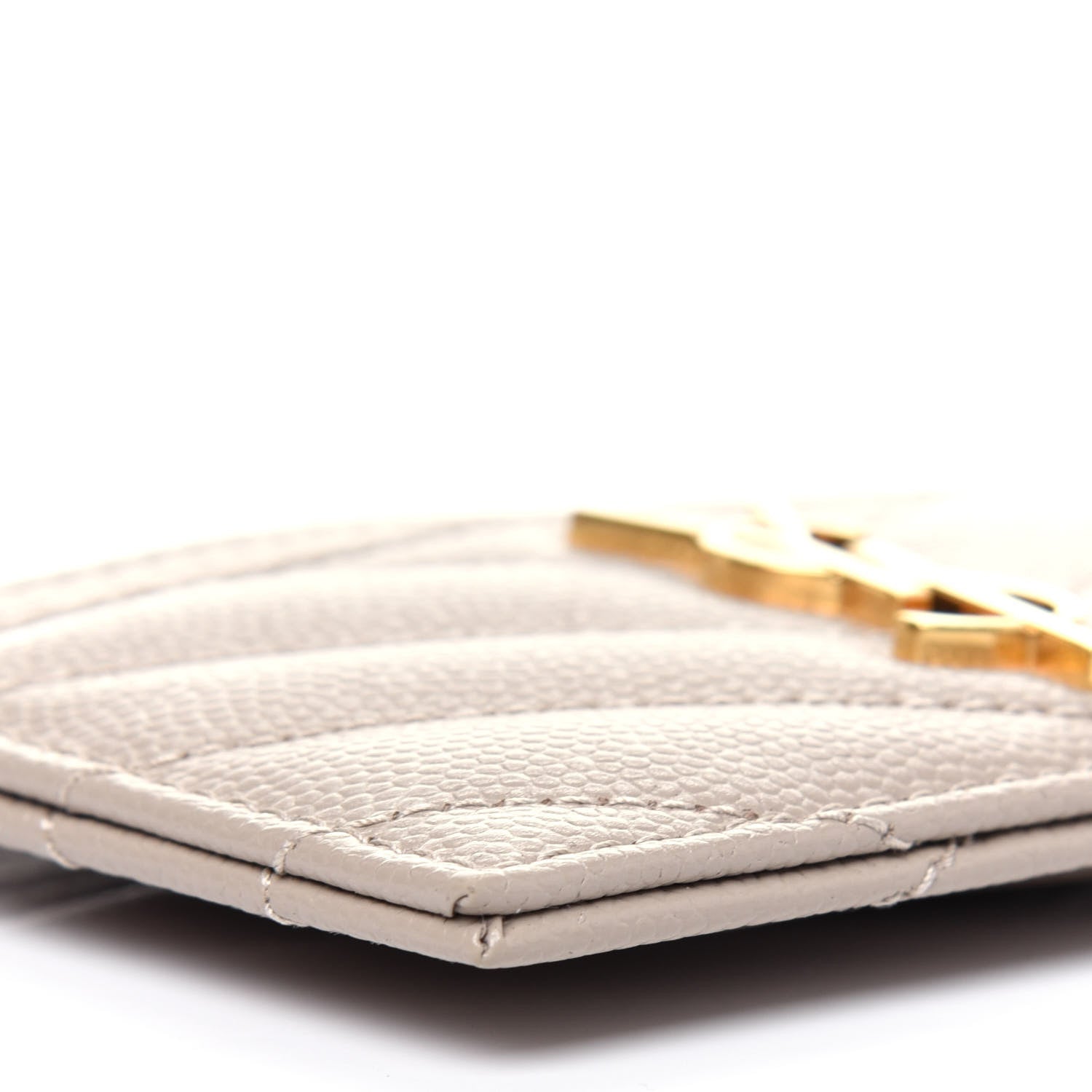 Saint Laurent Grain De Poudre Matelasse Chevron Monogram Credit Card Case Sea Salt 8 of 11