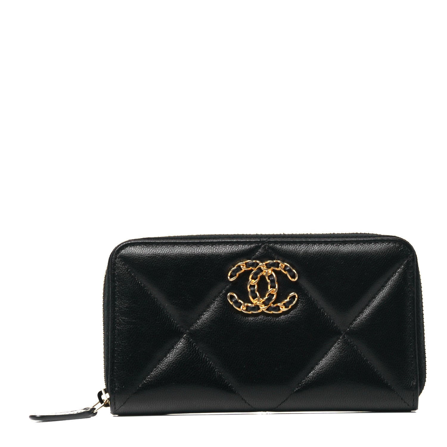 Chanel Shiny Goatskin Quilted Chanel 19 Long Zipped Around Wallet Black 1 of 9