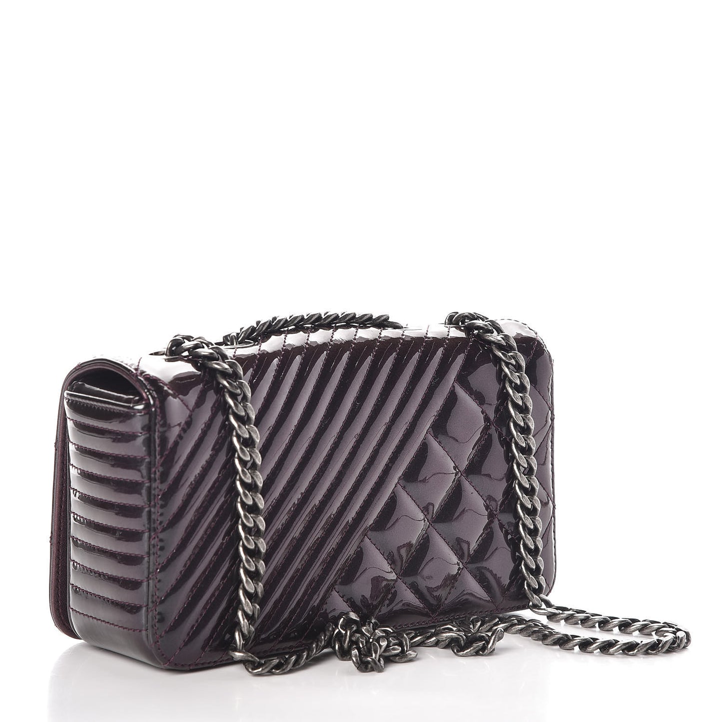Iridescent Patent Quilted Small Coco Boy Flap Purple