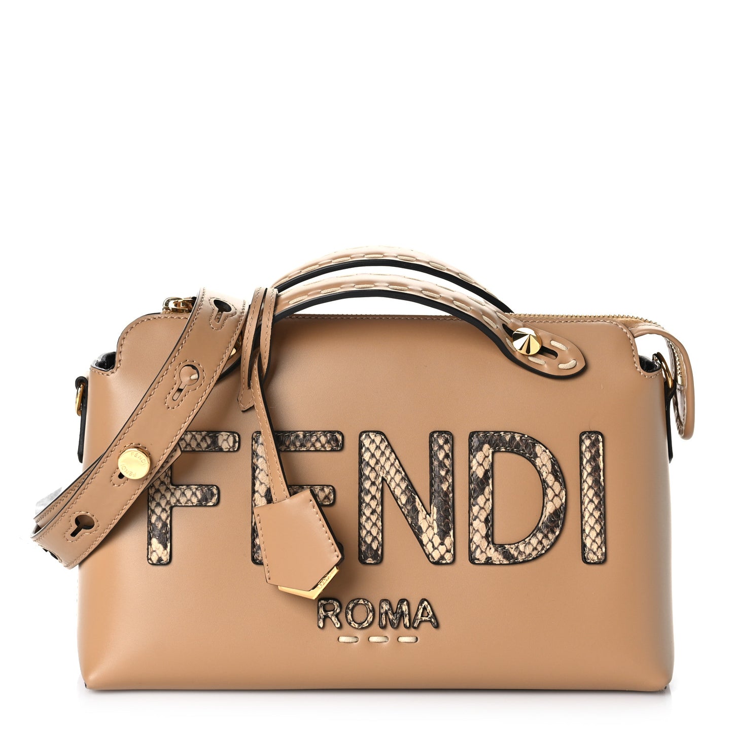 Vitello King Elaphe Python Print Logo Medium By The Way Boston Bag Miele Scuro Makeup