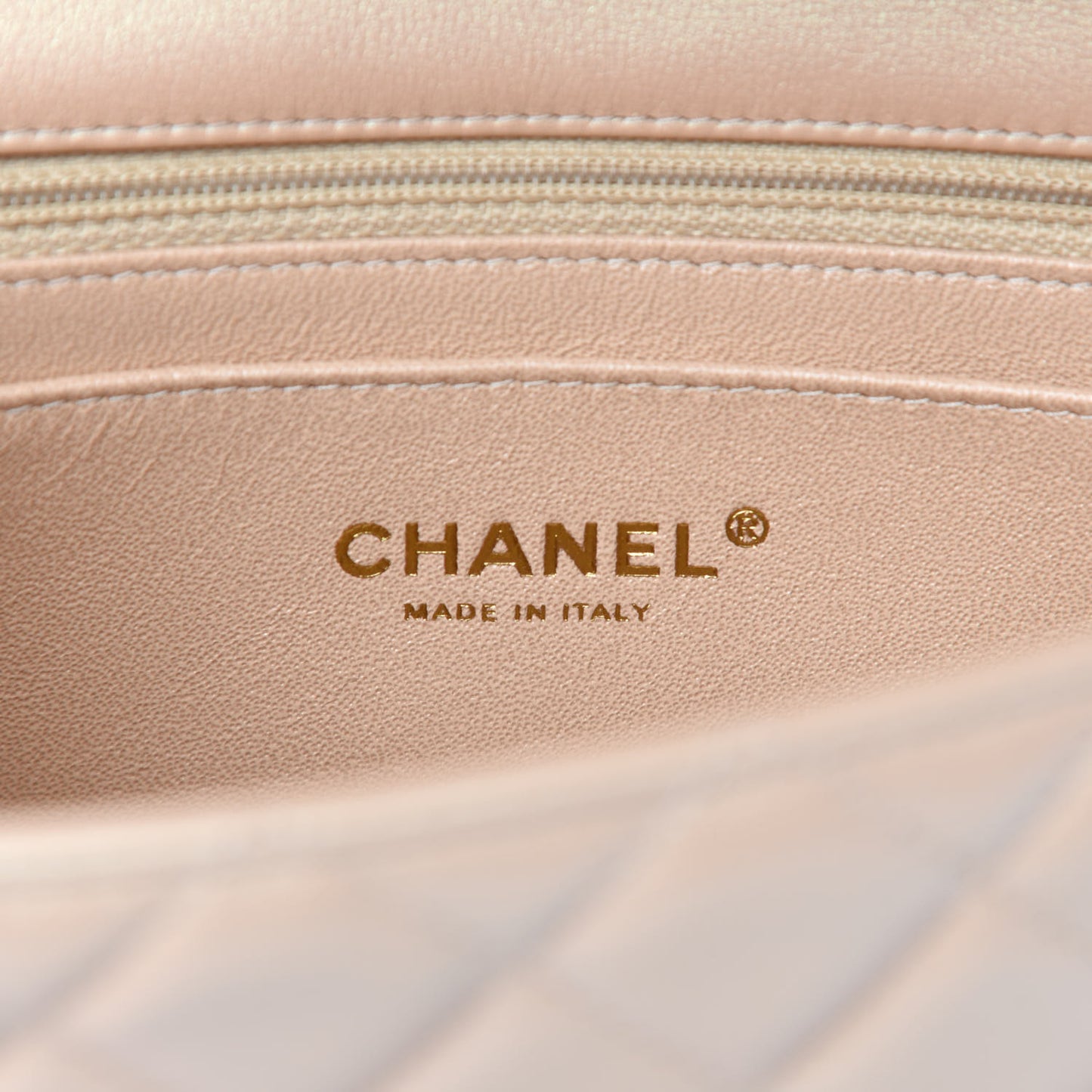 Iridescent Calfskin Quilted Mini Rectangular Flap Beige