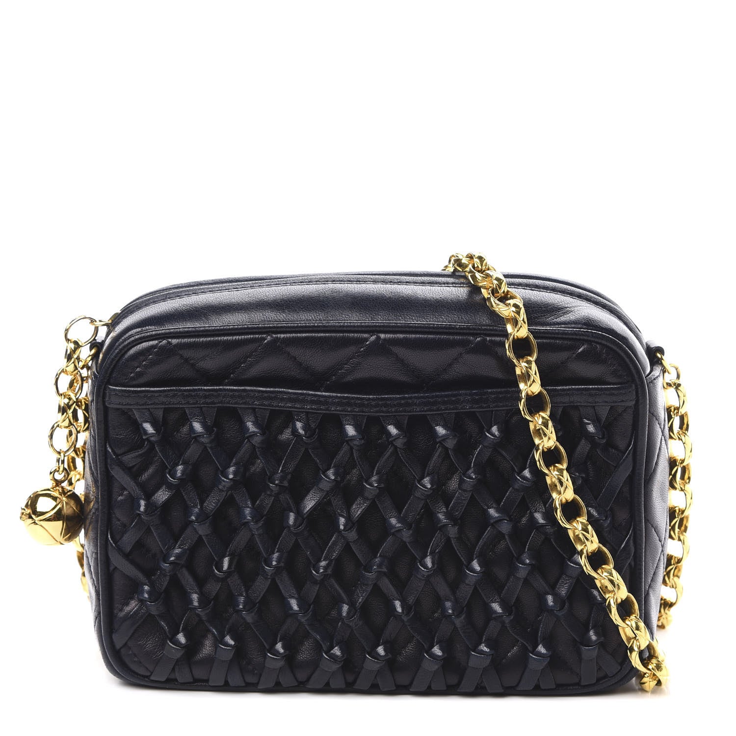 Chanel Lambskin Woven Quilted CC Camera Case Navy 1 of 12