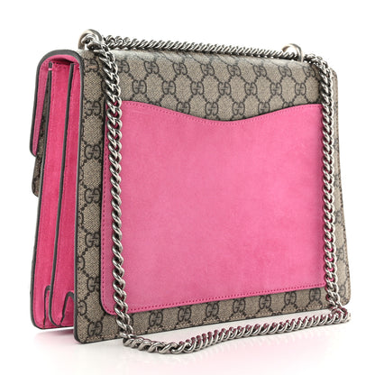 Gucci GG Supreme Monogram Suede Pierced Heart Embroidered Medium Dionysus Shoulder Bag Beige Ebony Pink Tropical Flower 3 of 14