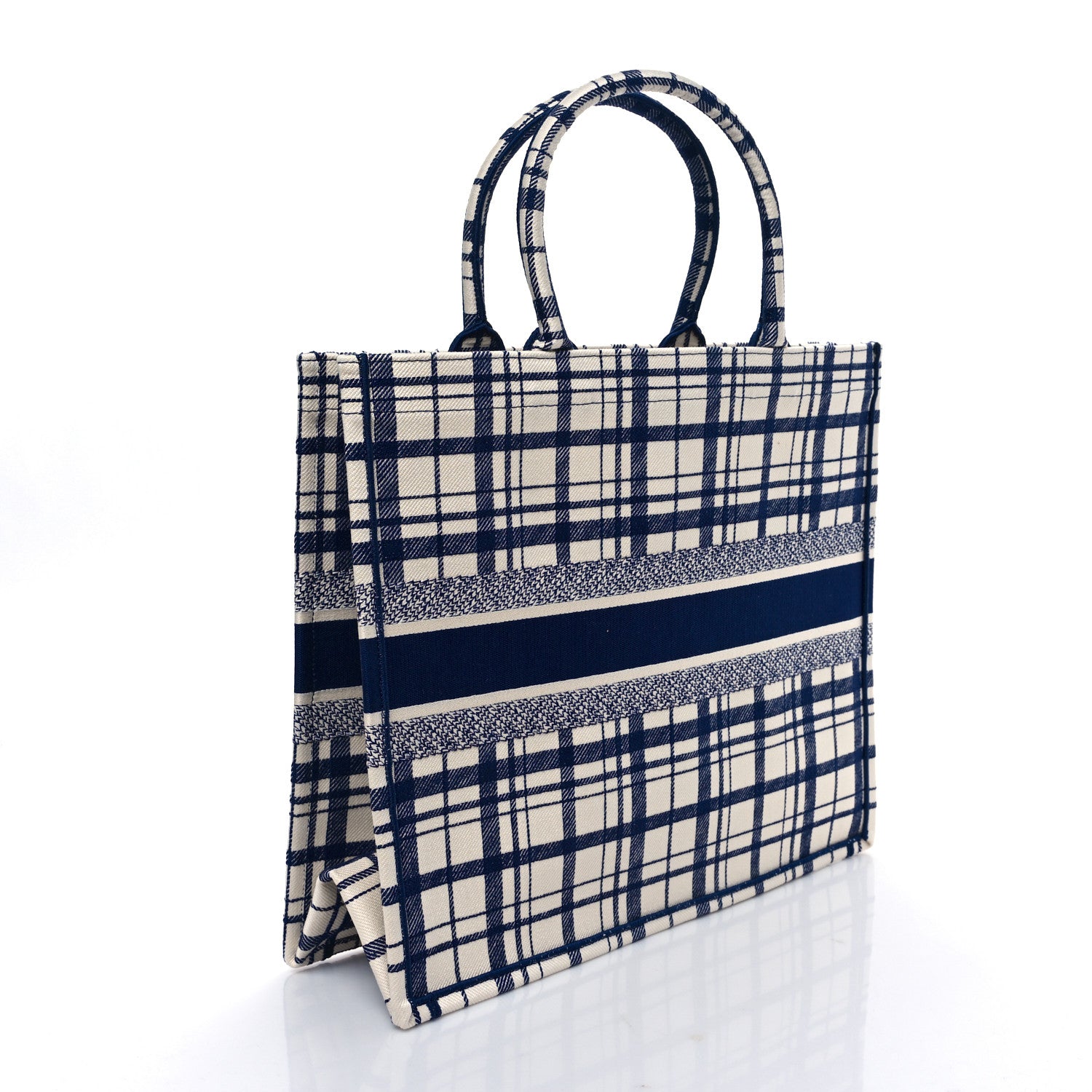Christian Dior Canvas Embroidered Large Check'n'Dior Book Tote Blue 3 of 9