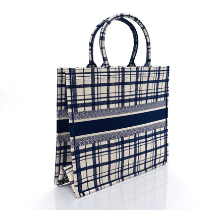 Christian Dior Canvas Embroidered Large Check'n'Dior Book Tote Blue 3 of 9