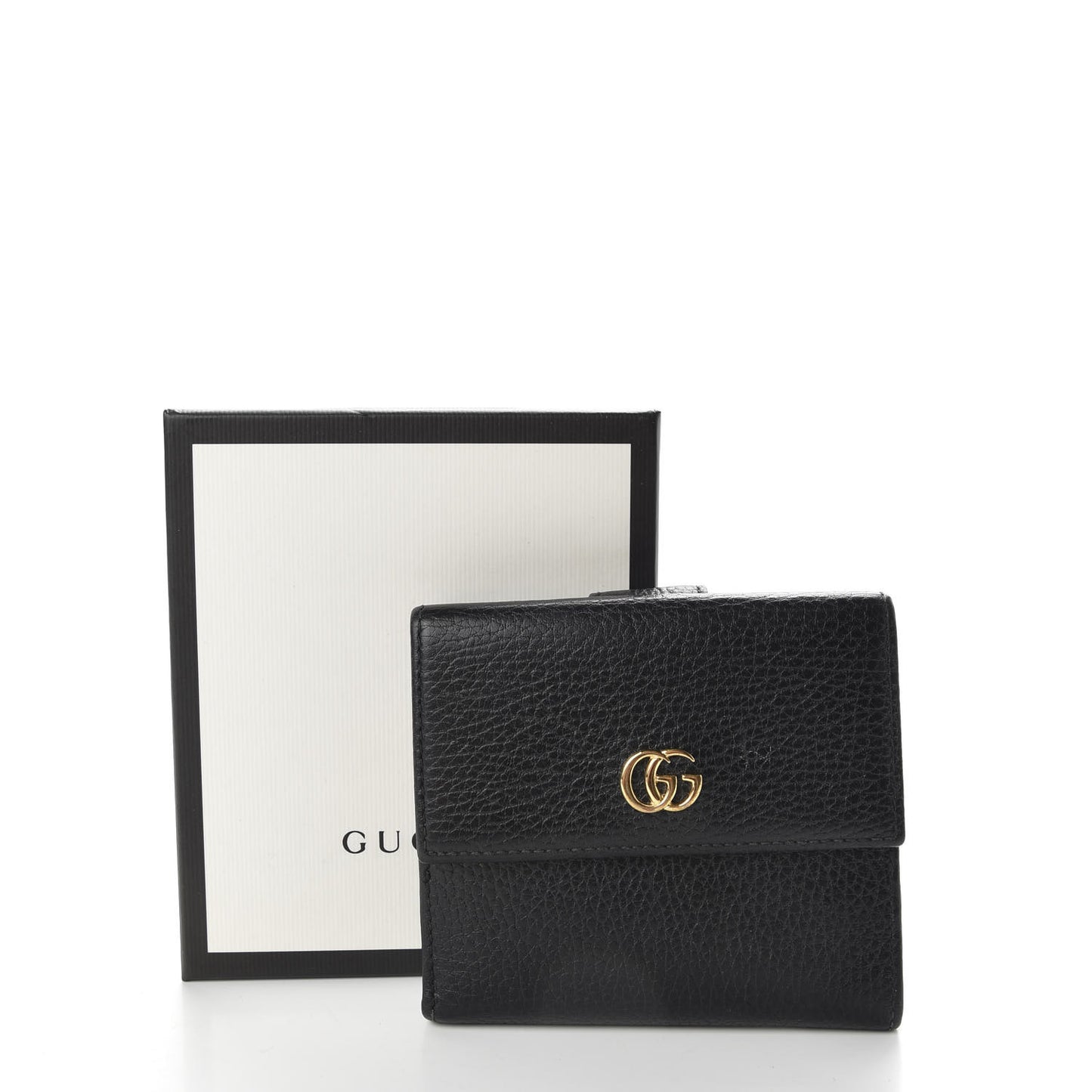 Dollar Calfskin Double G French Flap Wallet Black