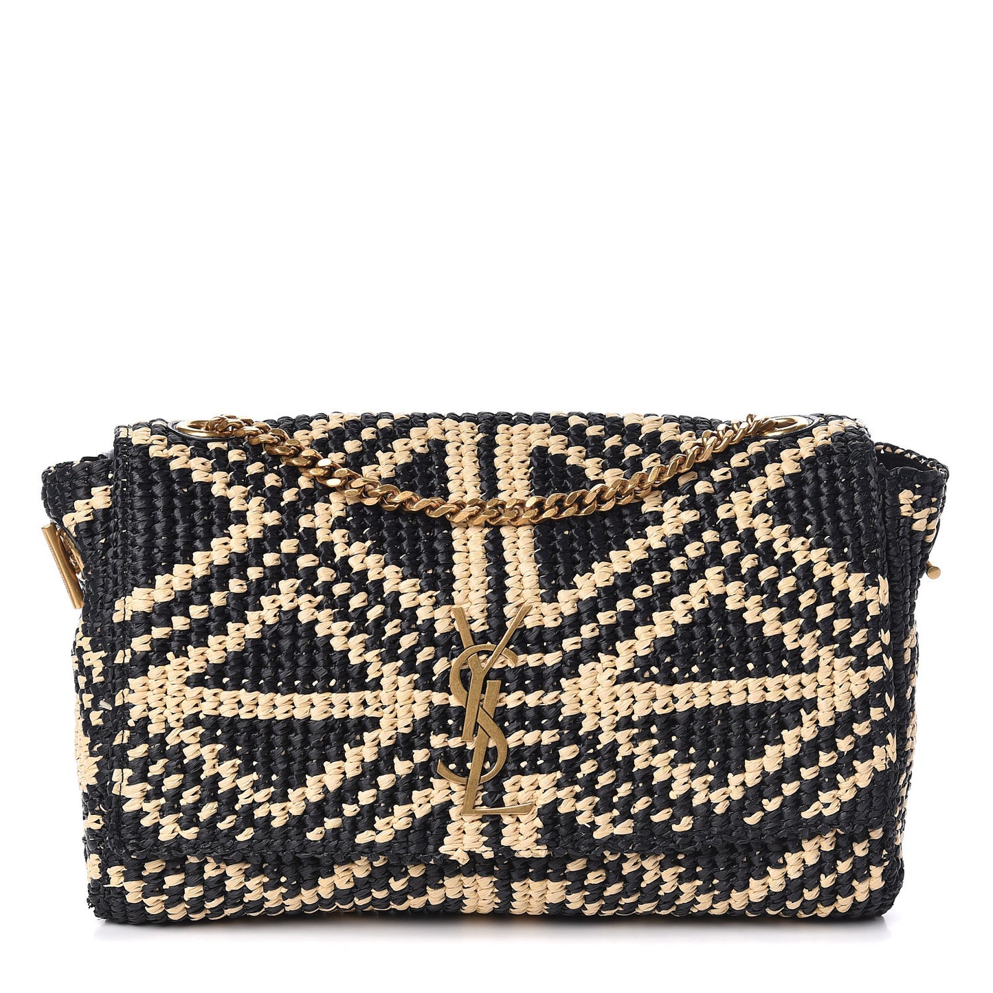 Raffia Medium Monogram Kate Satchel Naturale Black