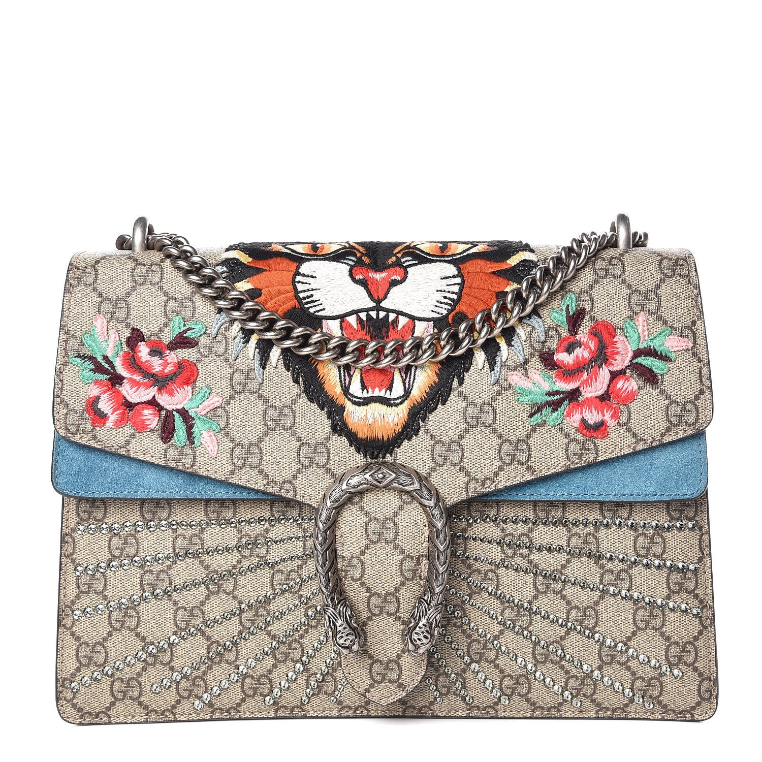 Gucci GG Supreme Monogram Angry Cat Embroidered Medium Dionysus Shoulder Bag Beige Ultramarine 1 of 10