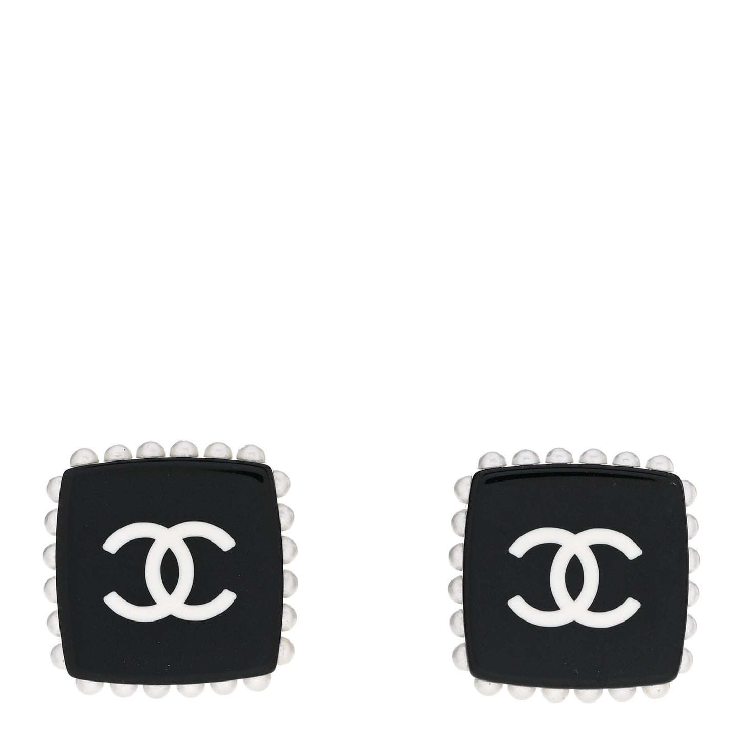 Resin Pearl Square CC Earrings Black