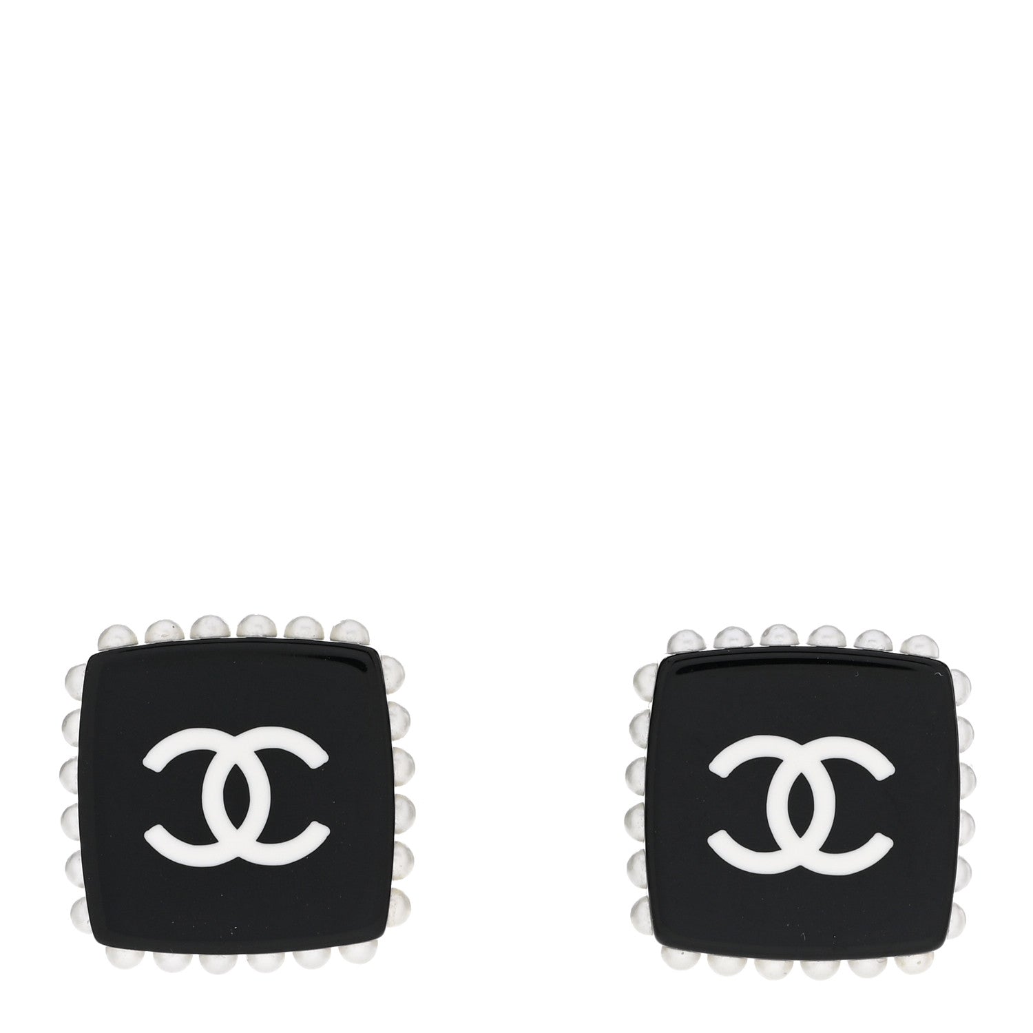 Chanel Resin Pearl Square CC Earrings Black 1 of 4