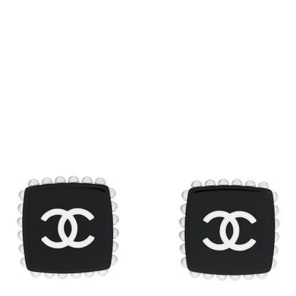Chanel Resin Pearl Square CC Earrings Black 1 of 4