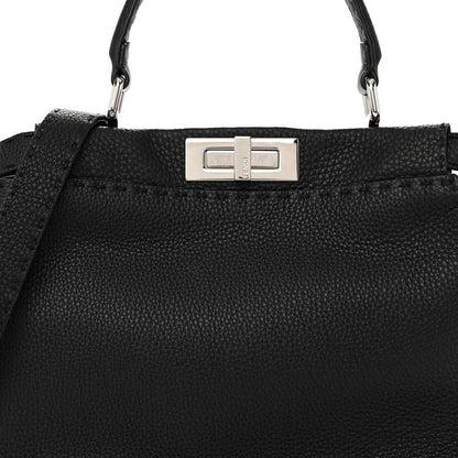 Fendi Cuoio Romano Selleria Bi-Color Medium Peekaboo Iconic Satchel Black Mou 8 of 10