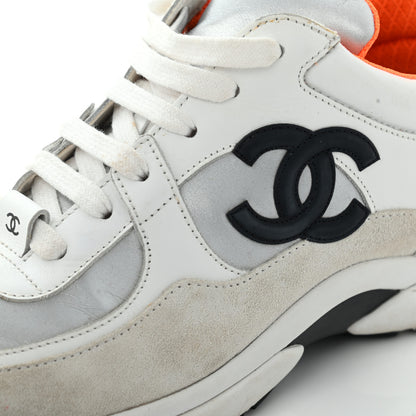 Chanel Nylon Calfskin Suede CC Womens Sneakers 37 White Orange 19 of 25