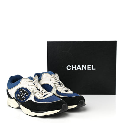 Chanel Mesh Suede Calfskin Womens CC Sneakers 39 Dark Blue Black White 12 of 12
