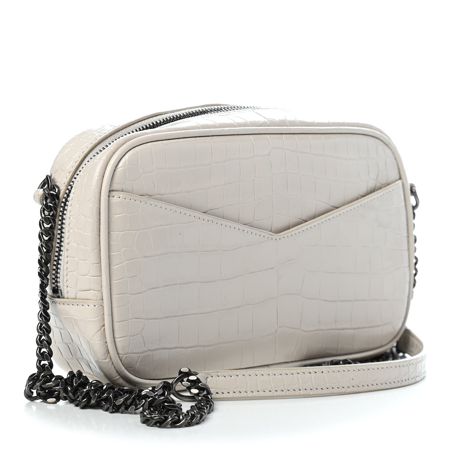 Saint Laurent Calfskin Crocodile Embossed Monogram Mini Lou Camera Bag Crema Soft 3 of 9