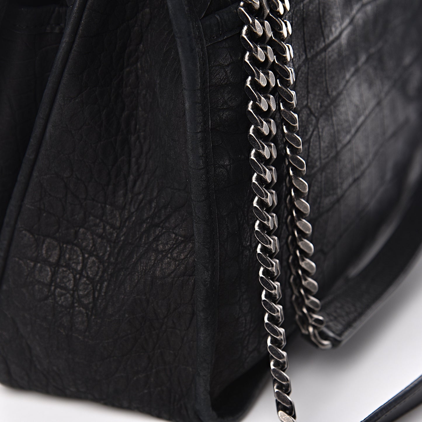 Nubuck Crocodile Embossed Monogram Medium Niki Chain Satchel Black