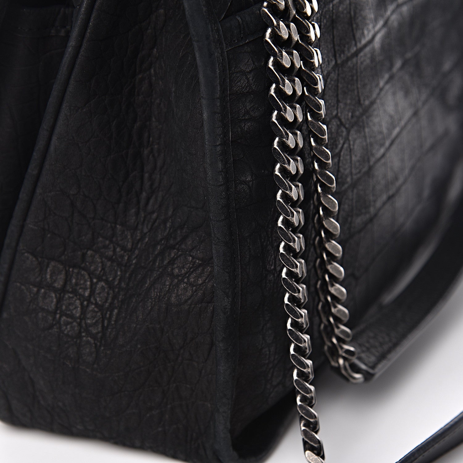 Saint Laurent Nubuck Crocodile Embossed Monogram Medium Niki Chain Satchel Black 10 of 17