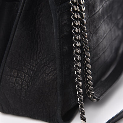 Saint Laurent Nubuck Crocodile Embossed Monogram Medium Niki Chain Satchel Black 10 of 17