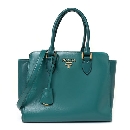 Prada Saffiano Soft Calfskin Small Zippered Tote Turchese 1 of 8