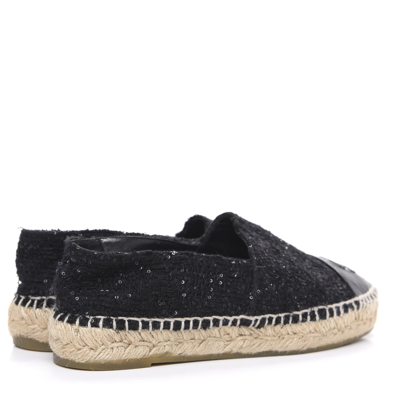 Chanel Tweed Patent Goatskin Sequin CC Espadrilles 35 Black 4 of 10
