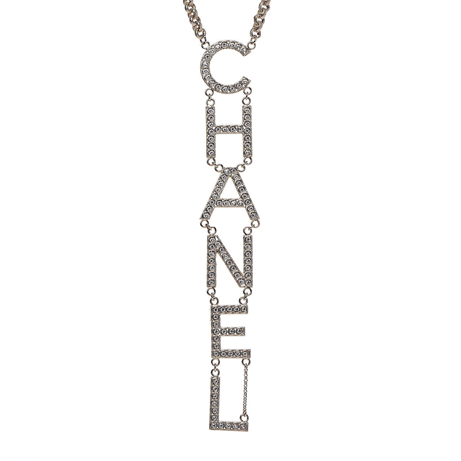 Chanel Metal Crystal Cha-Nel Logo Necklace Gold 5 of 5